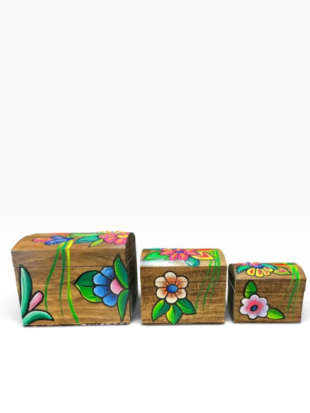 Vintage Nesting Wood Trinket Boxes Set of 3 Hand Painted Bird Floral Folk Art